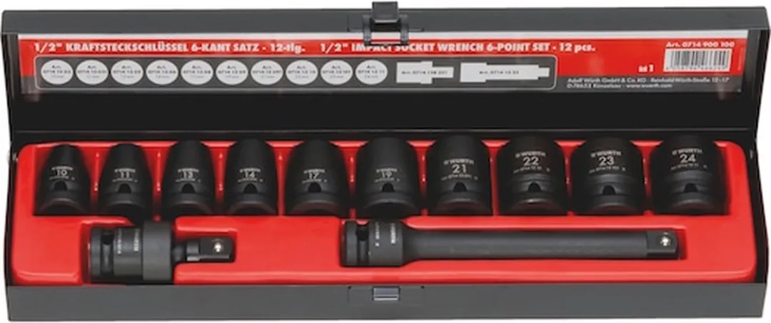 Würth 1/2 inch Krachtdoppenassortiment 12-delig - Zwart