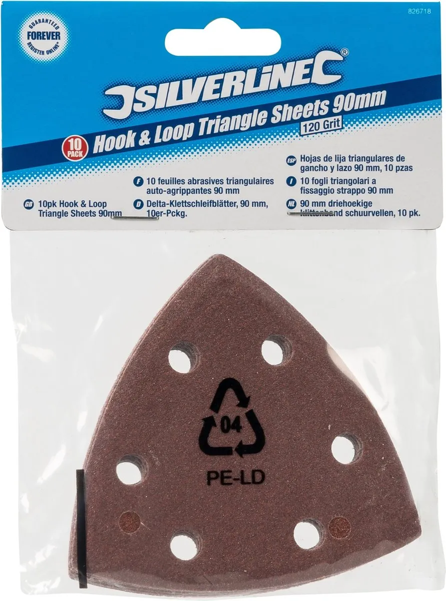 Silverline Driehoekige Klittenband Schuurvellen 90mm - Korrel 120 - 10 Stuks