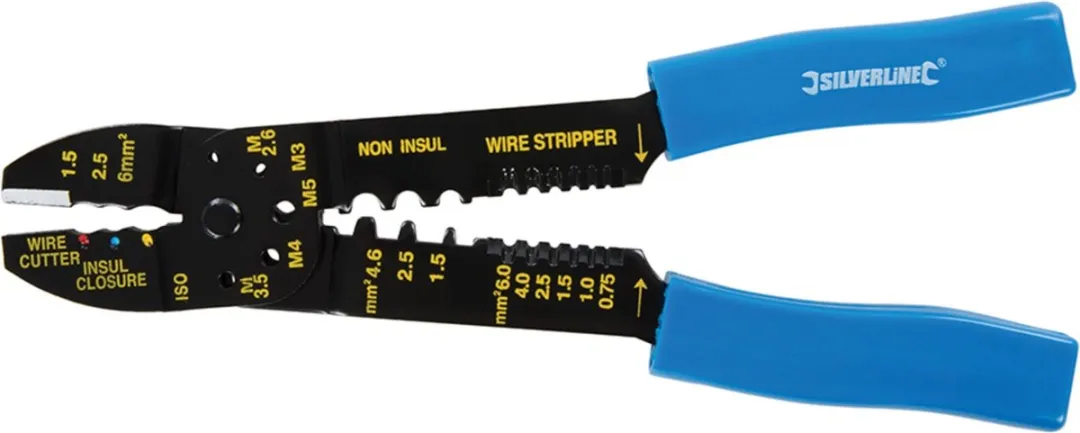 Silverline Krimp- en striptang 230mm - met draadsnijder