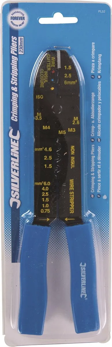 Silverline Krimp- en striptang 230mm - met draadsnijder