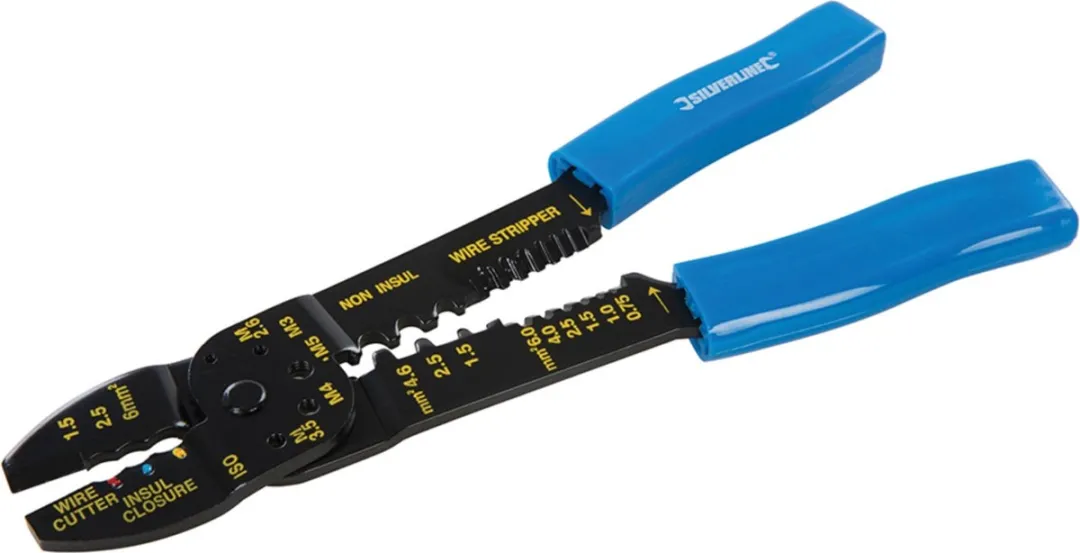 Silverline Krimp- en striptang 230mm - met draadsnijder