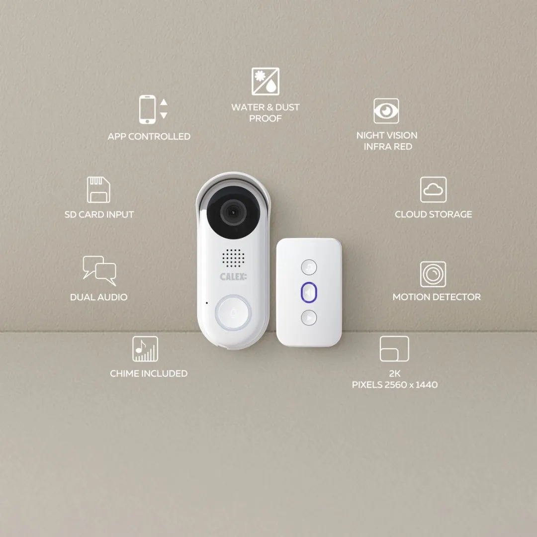 Calex Smart Security Starter Set 5501151617-3 - 2K PTZ Camera & Deurbel - Wit