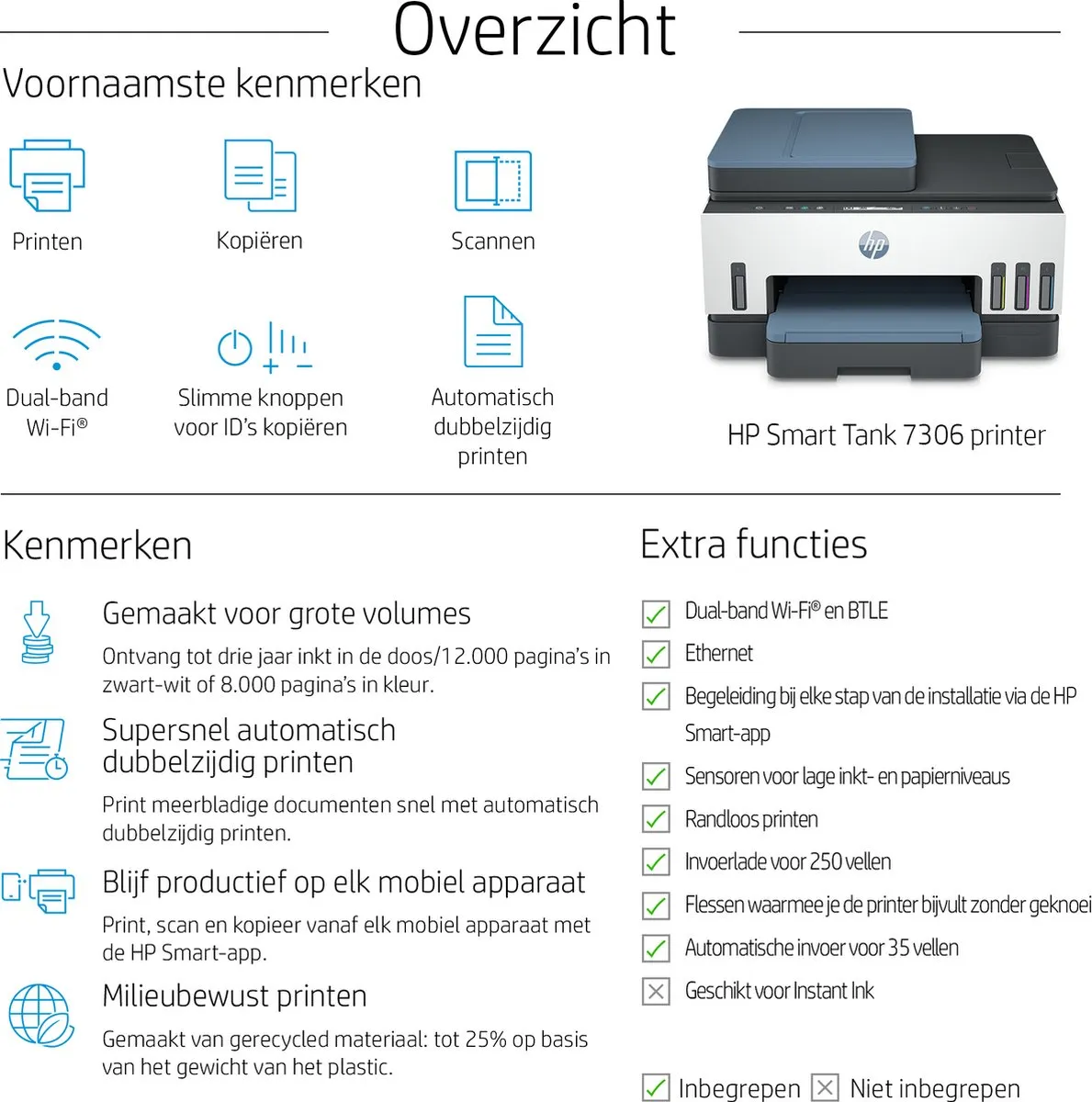 HP Smart Tank 7306 All-in-One Printer - Wit