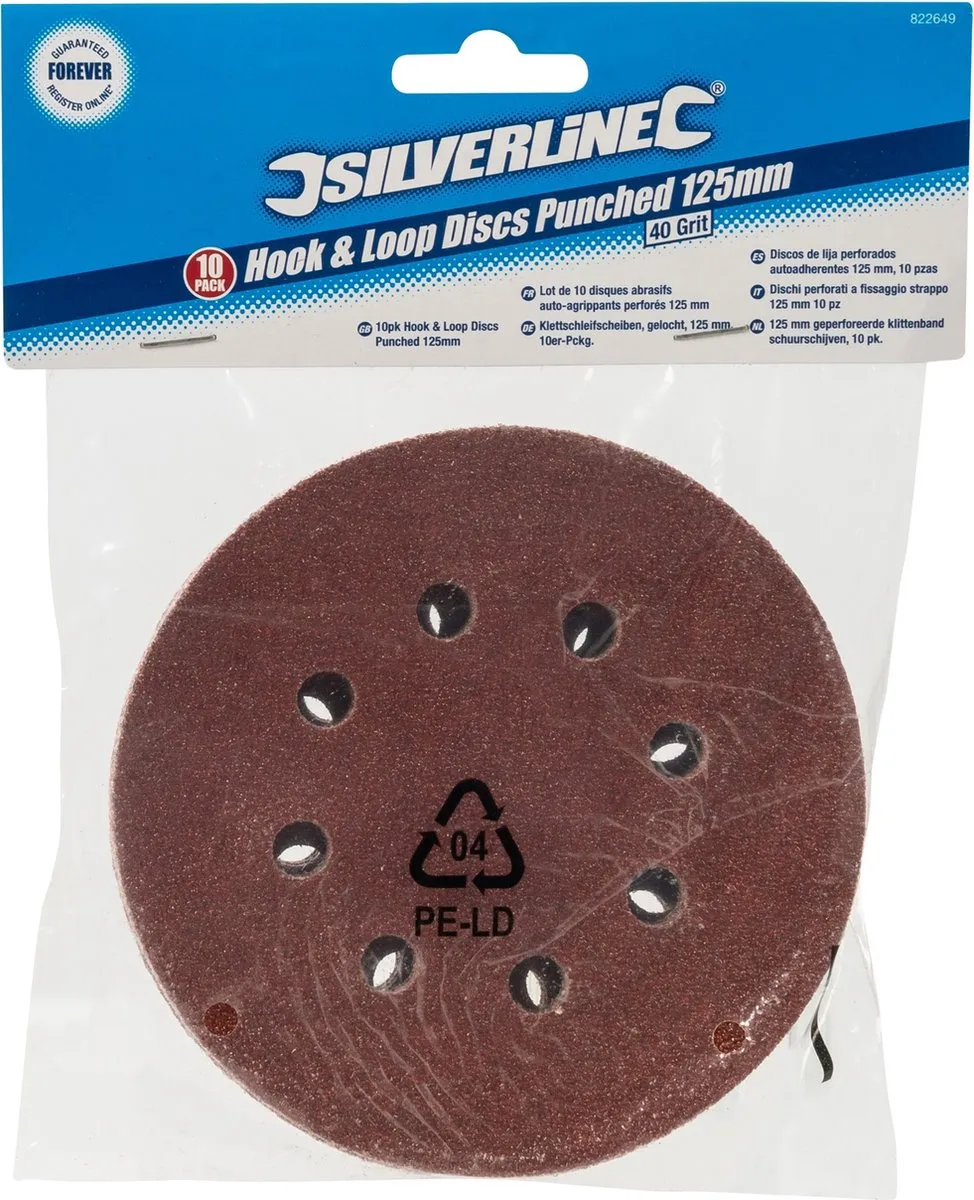Silverline Geperforeerde Klittenband Schuurschijven Ø125mm Korrel 40 - 10 Stuks