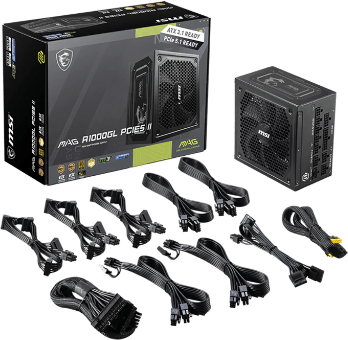 MSI MAG A1000GL PCIE5 II Voeding 1000W - Volledig Modulair - Zwart