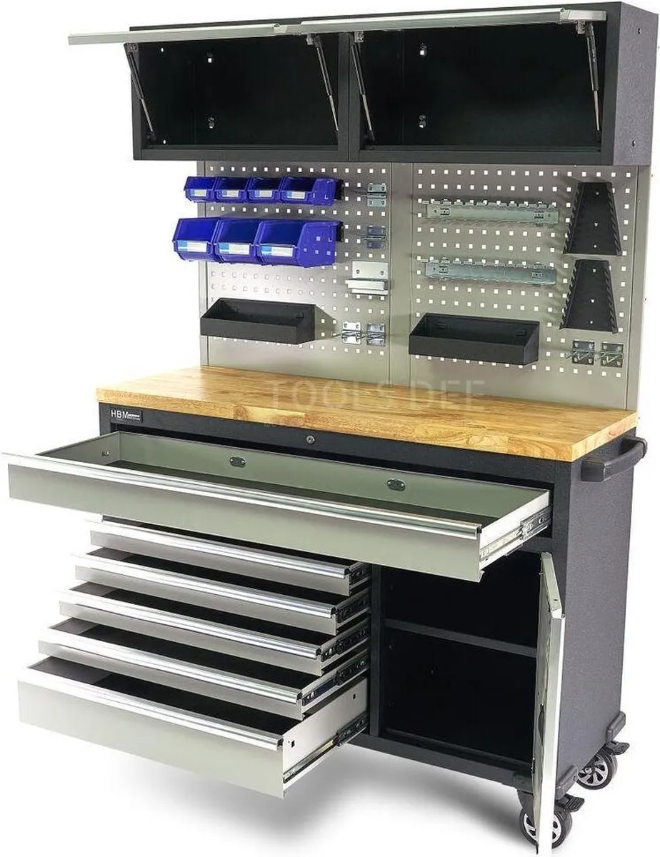 HBM 136cm Professionele Werkbank - 6 Lades - 2x Bok- + 2x Zweinkwielen