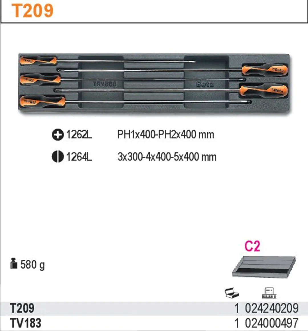 Beta Inzetstuk Schroevendraaiers Plat & Kruis T209 - 5 Stuks