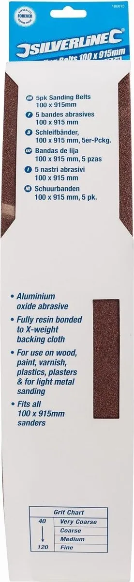 Silverline Schuurbanden 100x915mm Korrel 80 - 5 Stuks
