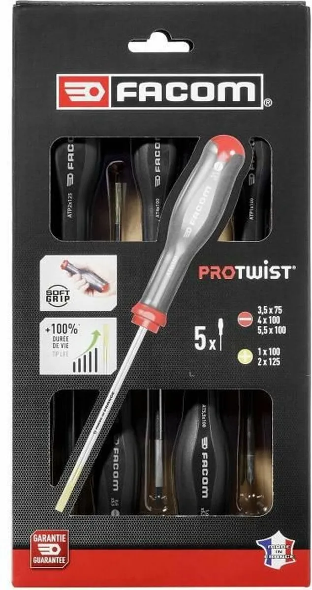 FACOM Protwist Schroevendraaierset 5-delig - PZ1/SL3.5/SL5.5/SL6.5/PZ2 - Multicolor