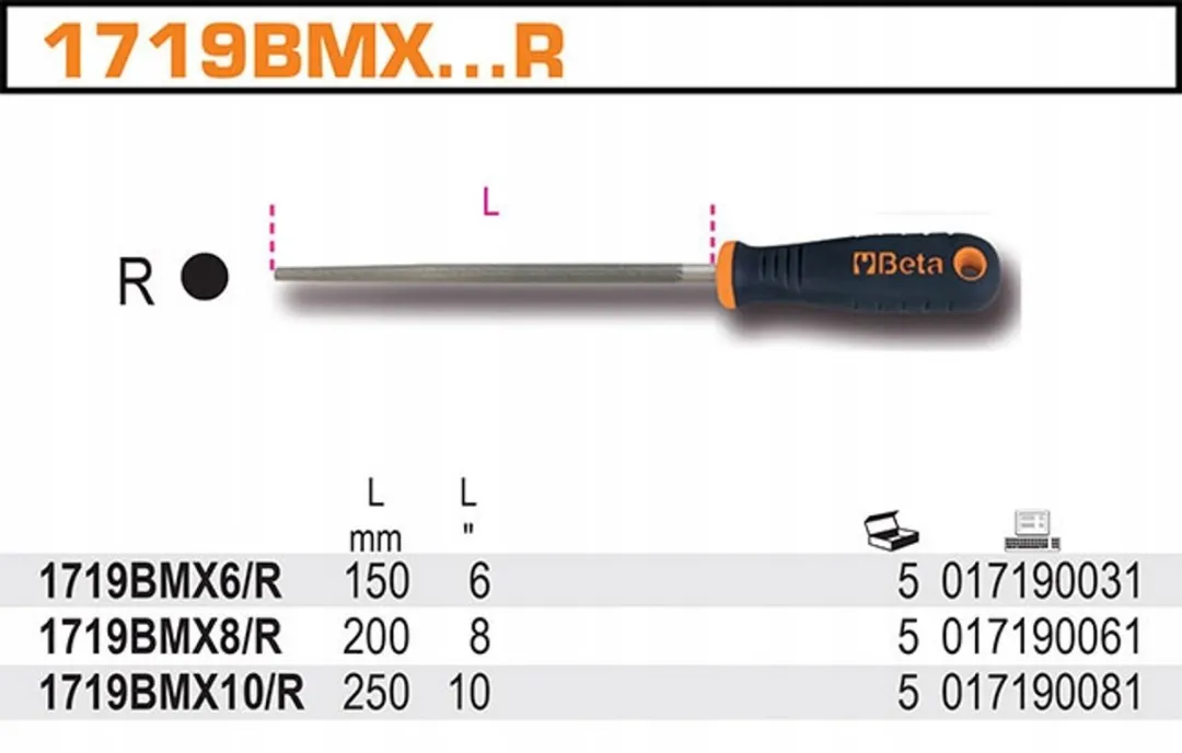 Beta Ronde Gladde Vijl 200mm met Handvat - 1719BMX8/R