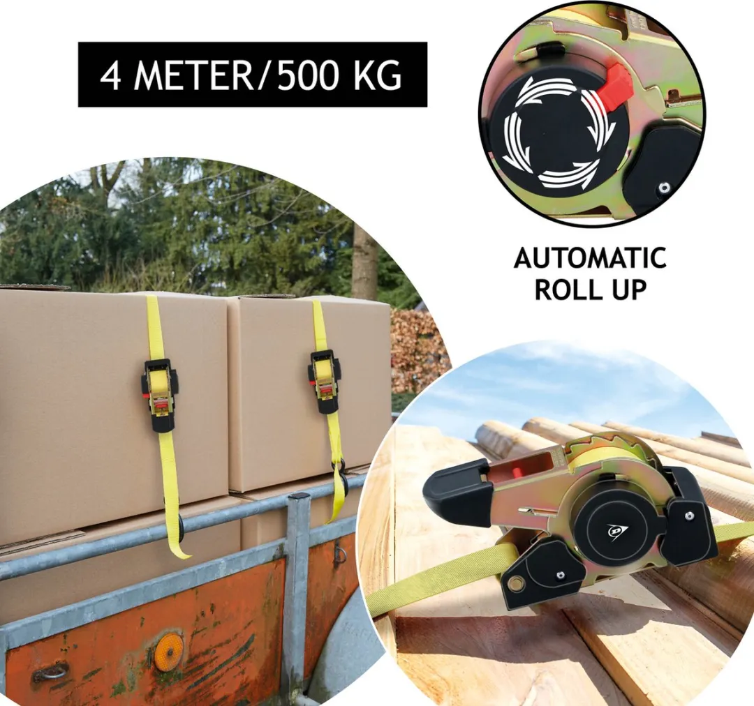 Dunlop Spanband met Ratel 4m - 500kg - Geel/Zwart
