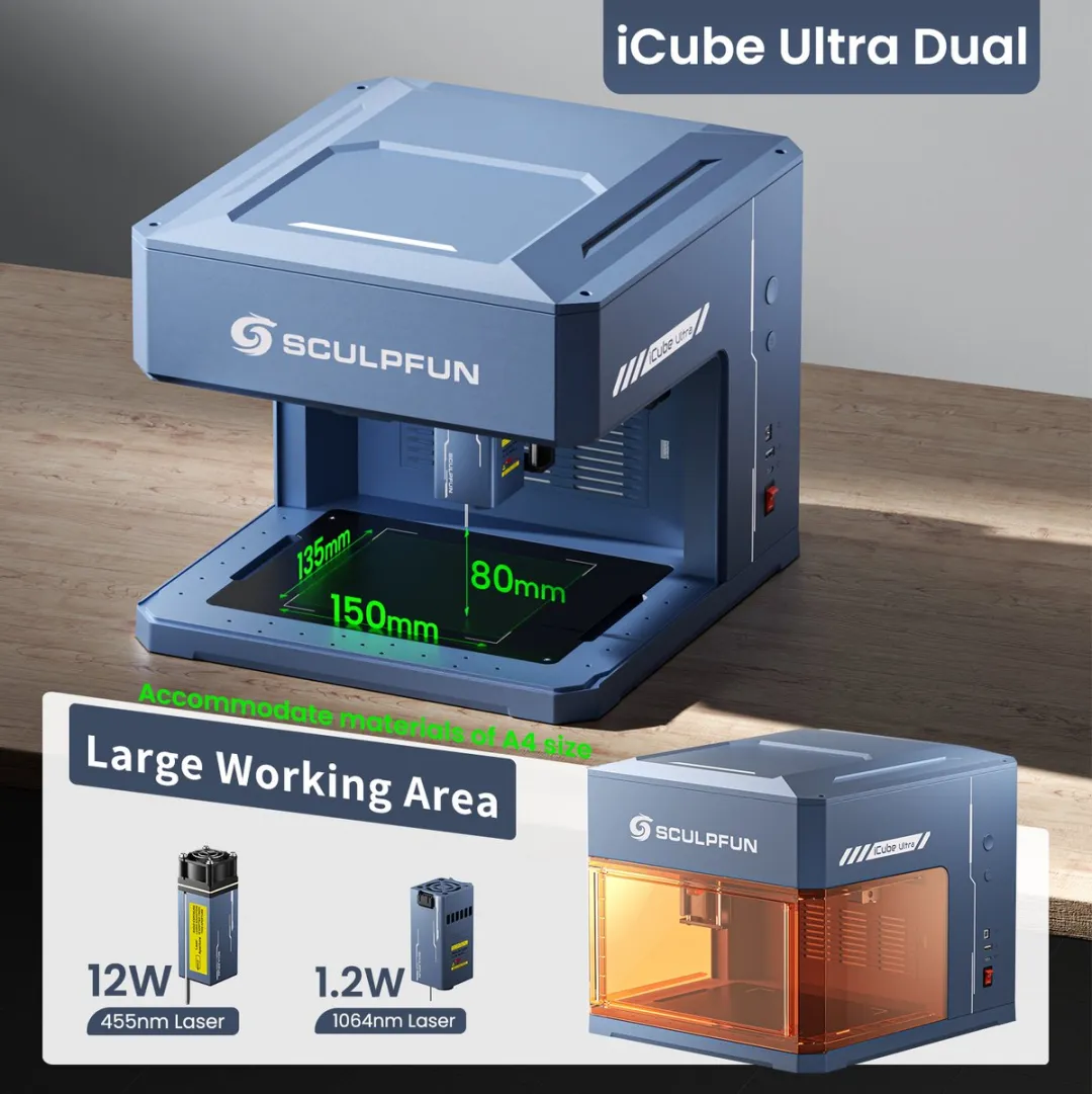 Sculpfun iCube Ultra Dual Lasergraveermachine 12W - Blauw