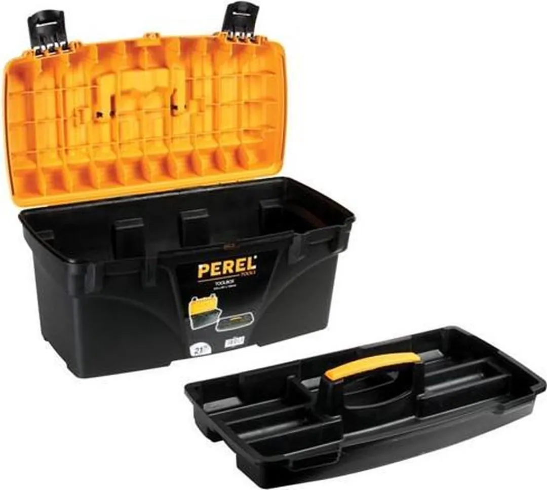 Perel Gereedschapskoffer 535x291x280mm - Inklapbaar - Zwart/Geel