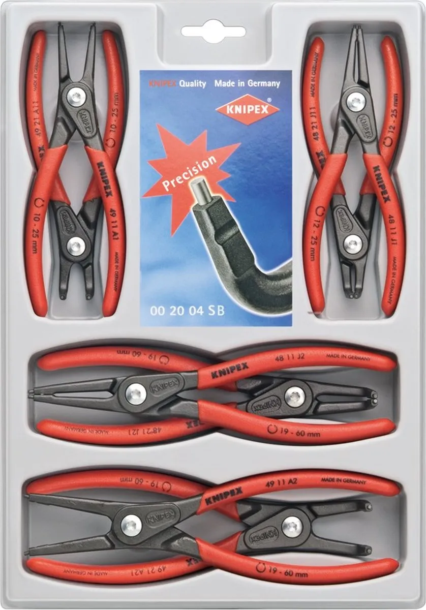 Knipex 00 20 04 SB Precisie-borgveertang set Geschikt voor borgringen Binnen- en buitenringen 12-25 mm, 19-60 mm 10-25