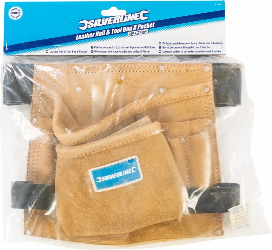 Silverline Lederen Gereedschapsriem 8 Vakken - 26x23cm