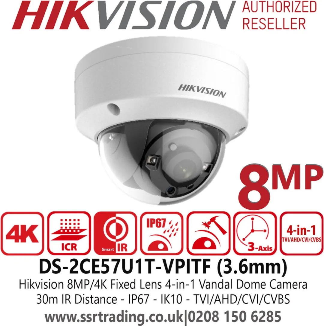 Hikvision DS-2CE57U1T-VPITF Vandaal Domecamera 8MP - 2.8mm Wit - afbeelding 3 van 3