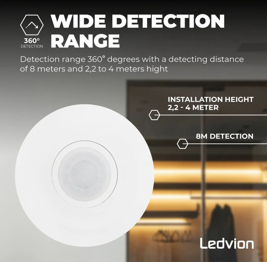 Ledvion Bewegingsmelder Opbouw Wit - 8m Bereik - IP20