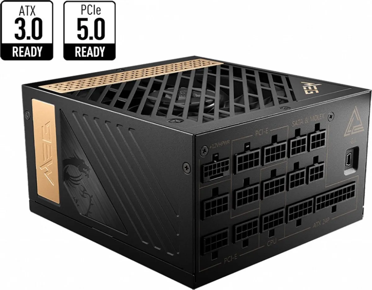 MSI MEG AI1300P PCIE5 Voeding 1300W - Modulair - Zwart