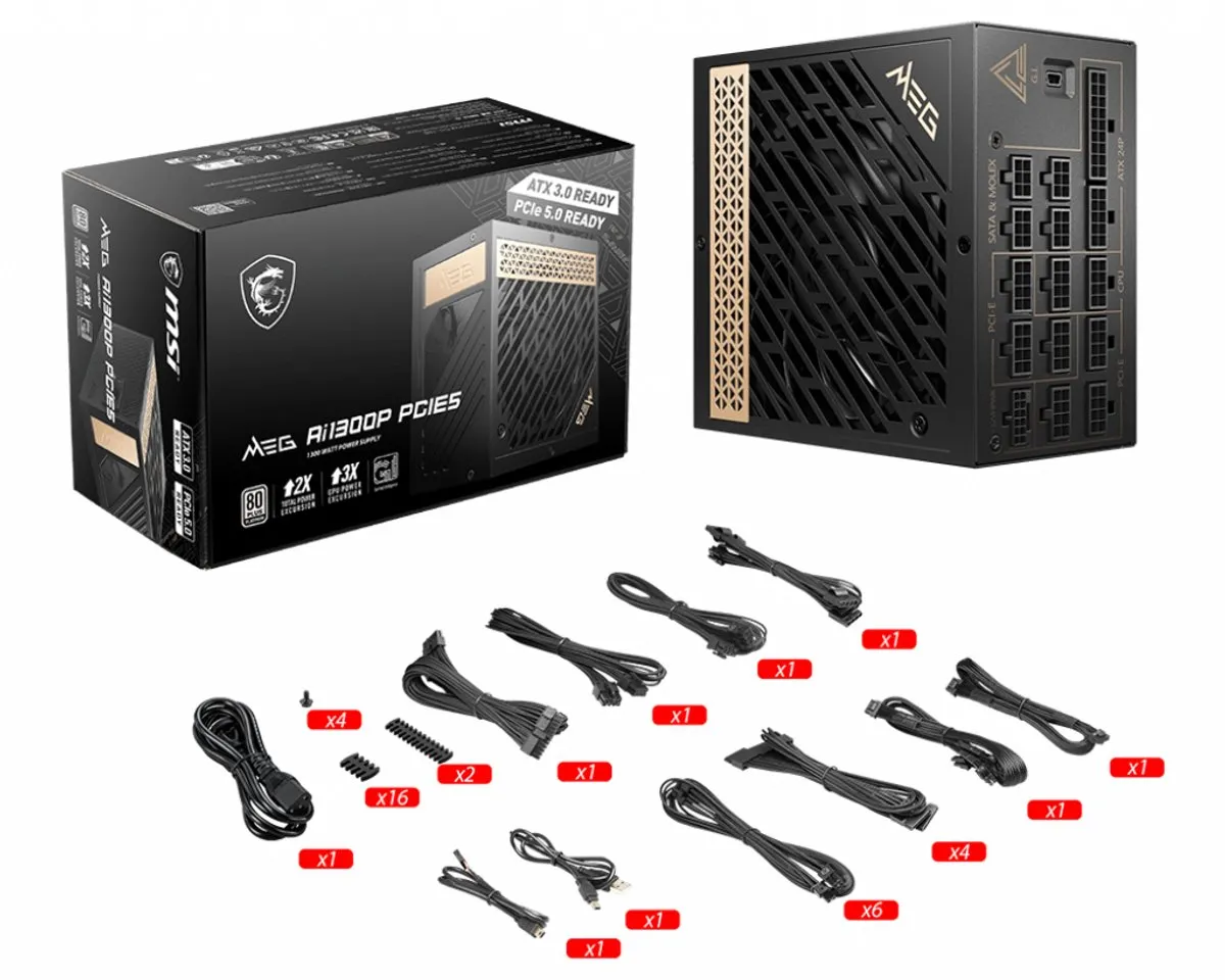 MSI MEG AI1300P PCIE5 Voeding 1300W - Modulair - Zwart