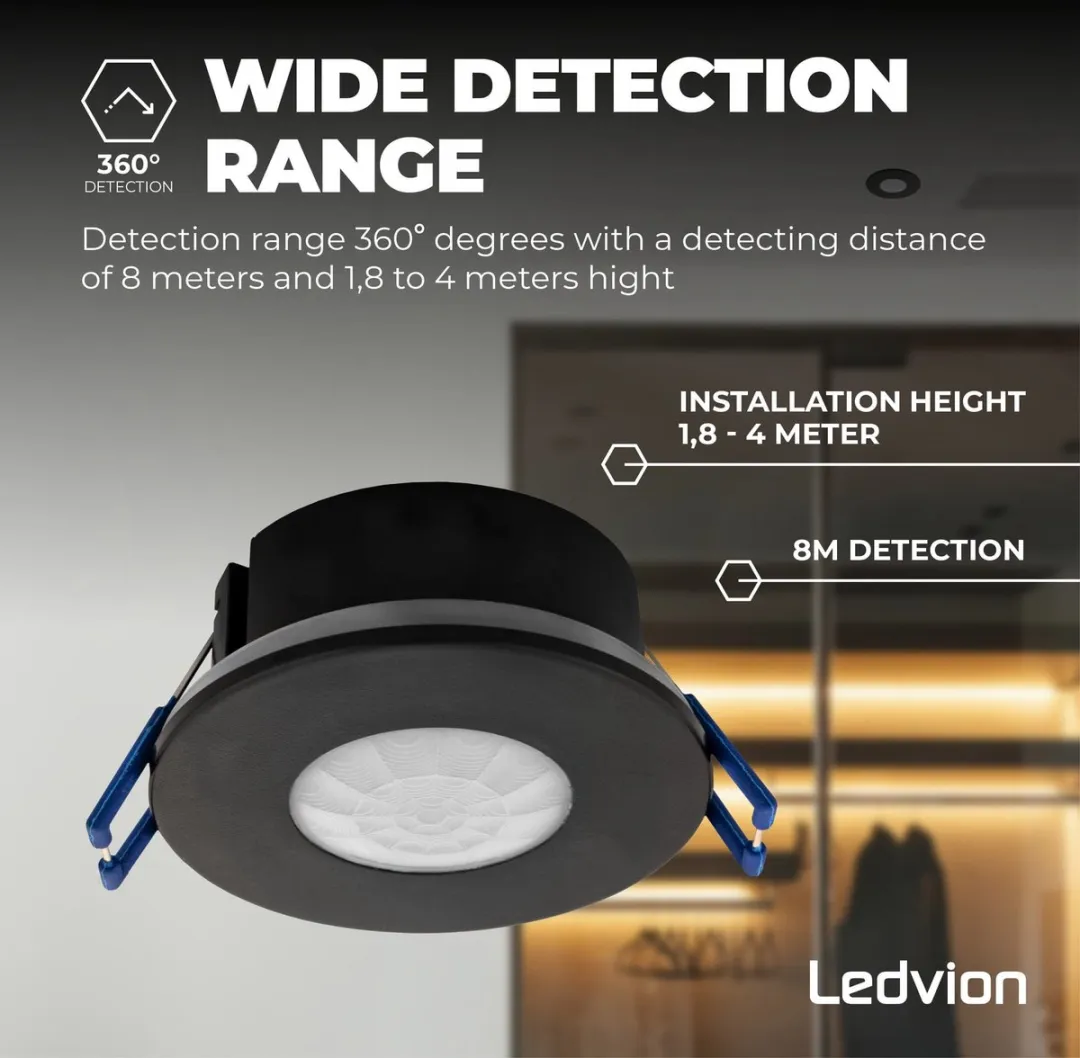 Ledvion Bewegingsmelder Inbouw IP65 8m - Zwart - afbeelding 6 van 6
