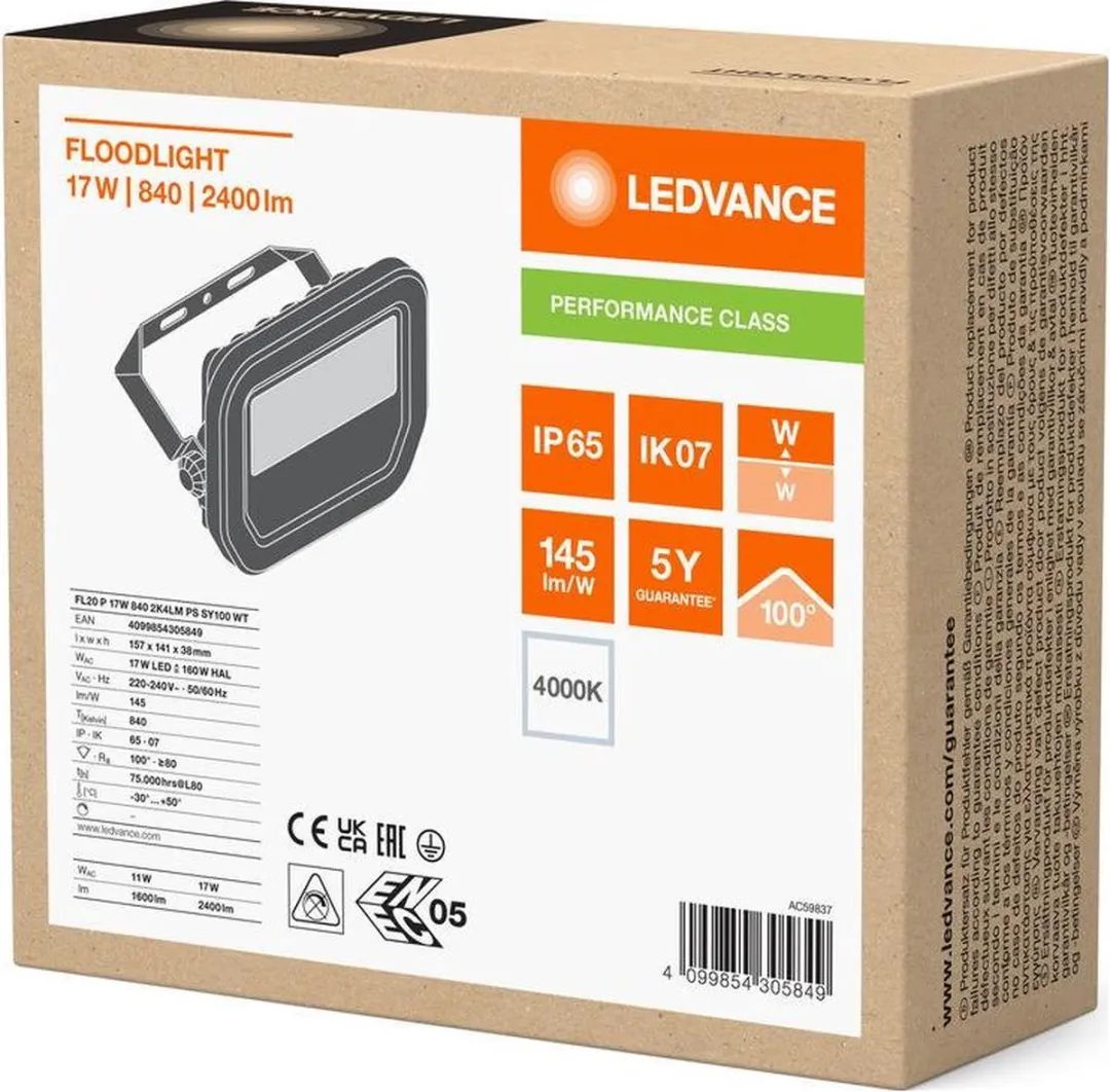 LEDVANCE Floodlight Aluminium 17W 2400lm 100° - Wit