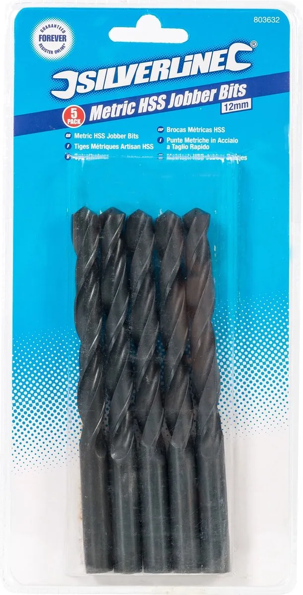 Silverline Metaalboor HSS-R 12mm - 5 Stuks - Zwart oxide