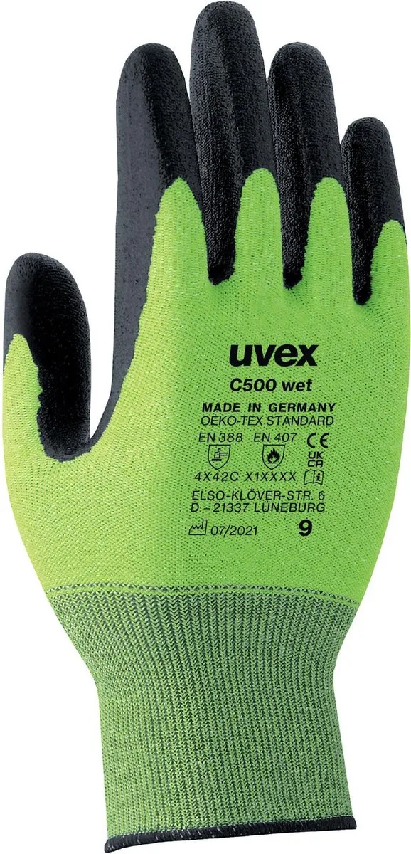 Uvex C500 Snijbestendige Handschoen - XL - Groen/Zwart