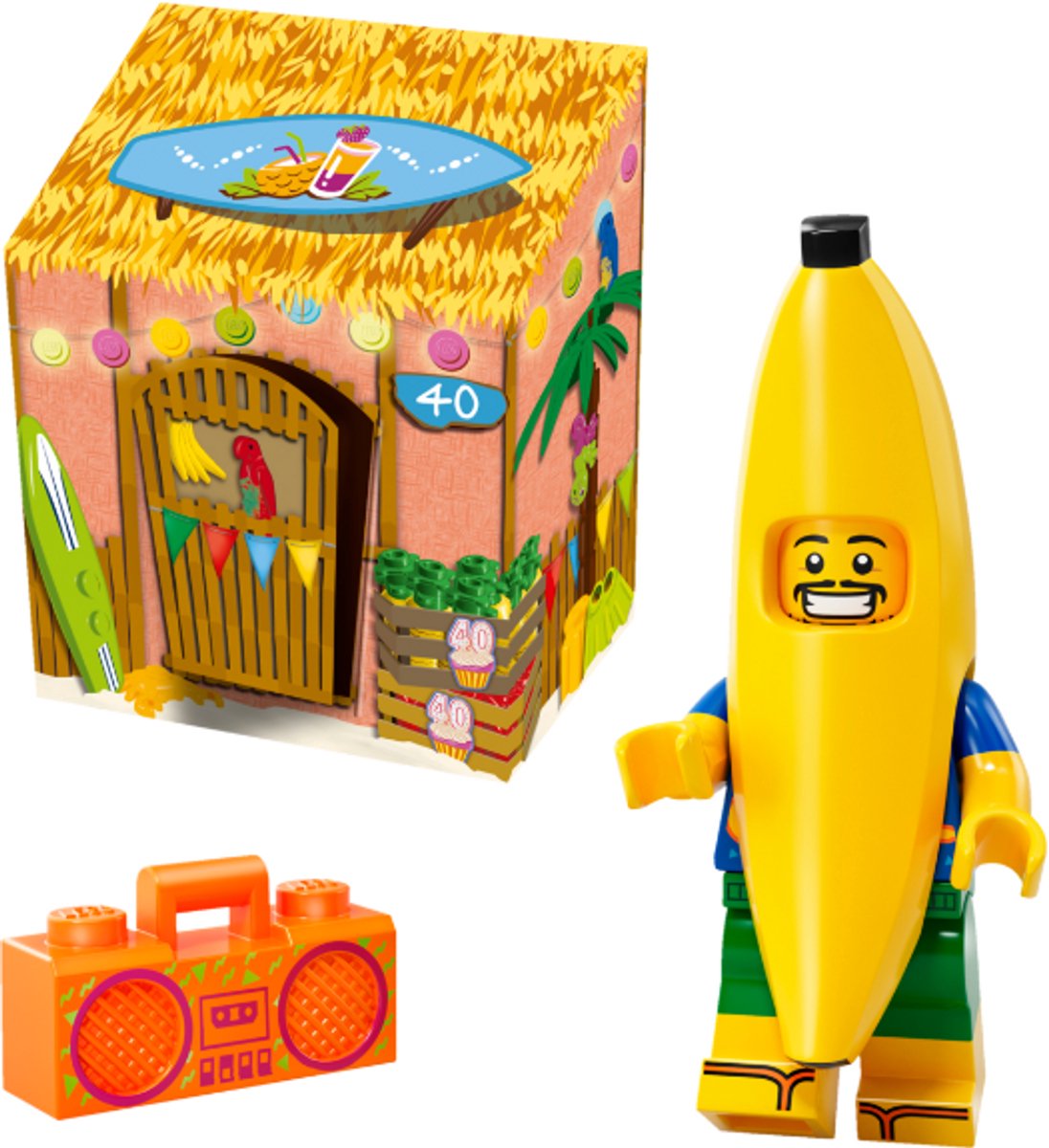 Lego minifigure - bananenman met strandhut