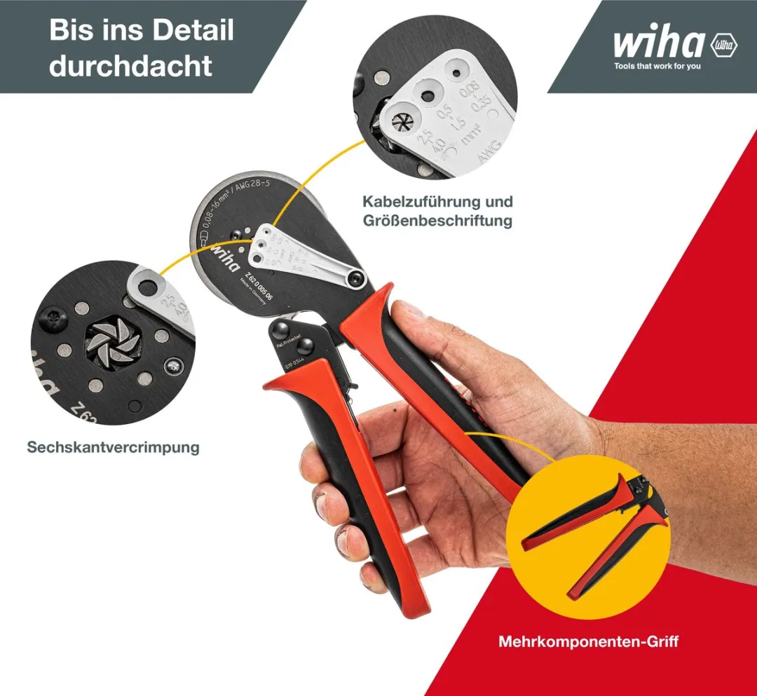Wiha 41246 Krimpgereedschap Zeskantpersing - Zwart Rood