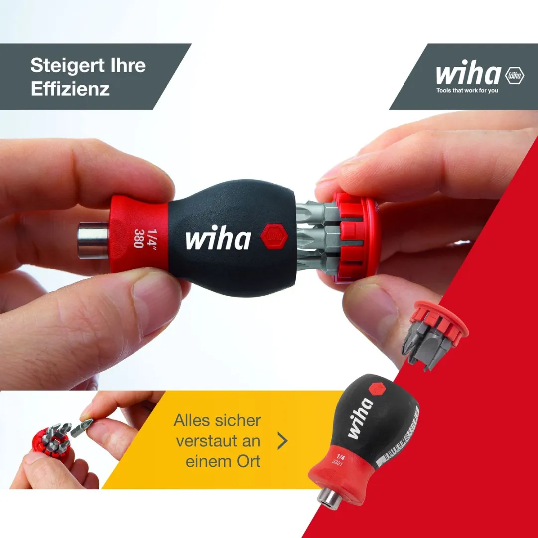 Wiha Stubby Schroevendraaier 33738 - 6 Bits Magnetisch - 1/4" - Rood/Zwart
