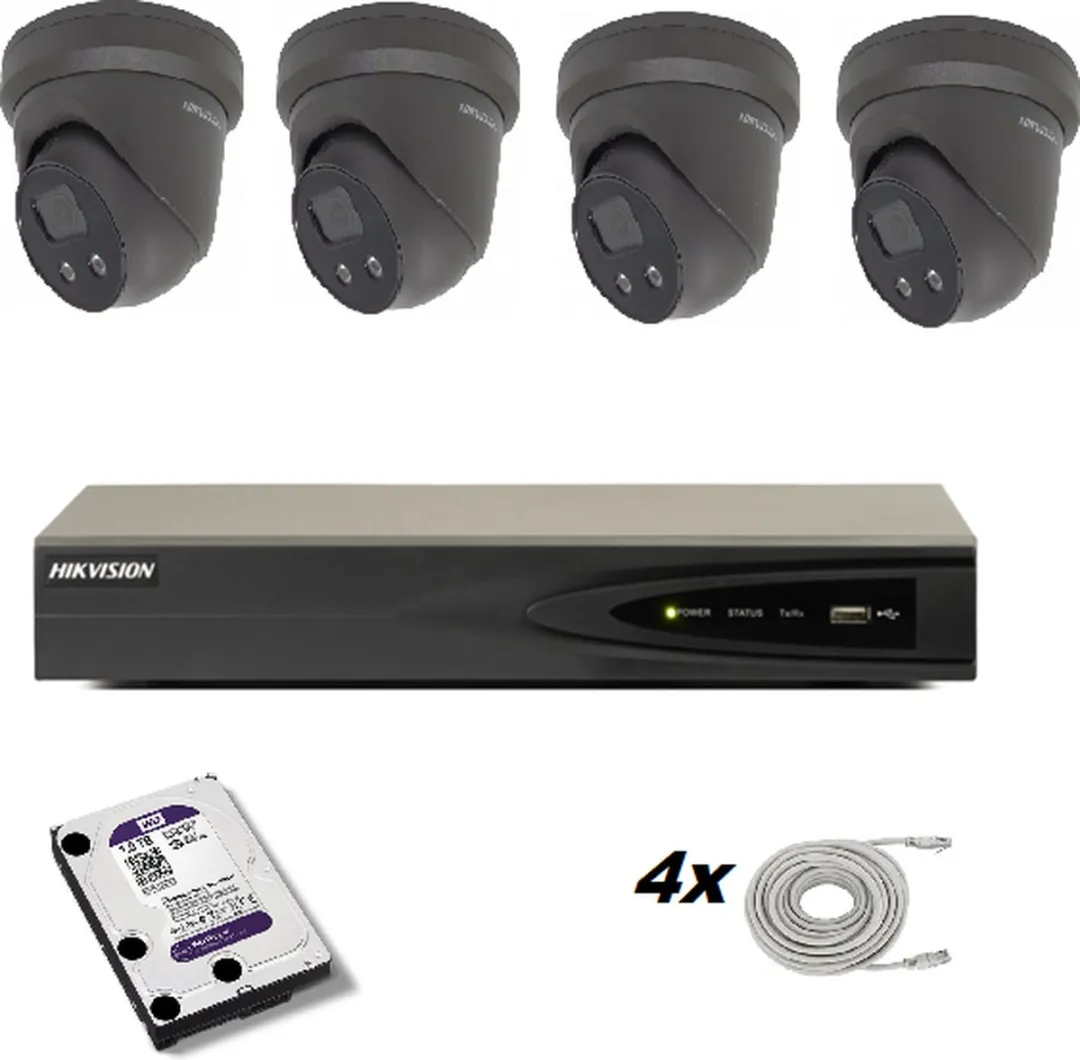 Hikvision DS-2CD2346G2-I 4MP Turretcamera Set - 4x + 4K NVR 4Kanaals 1TB