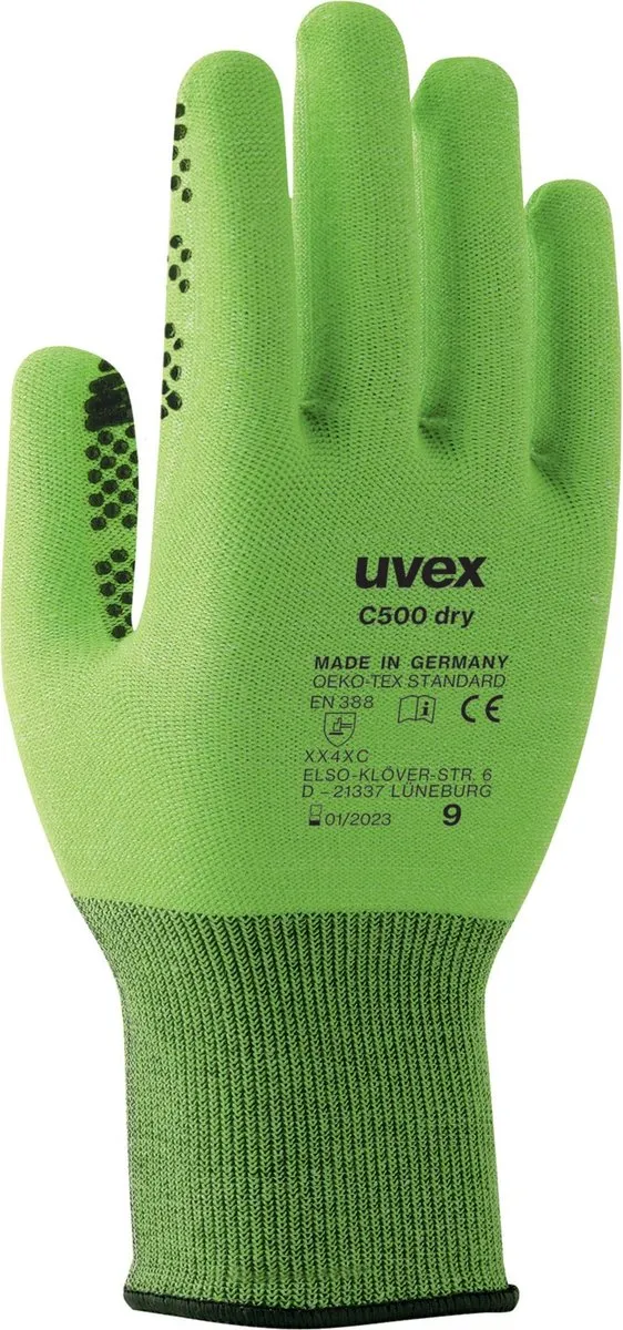 Uvex C500 Dry/Wet Snijbestendige Handschoen - S - Groen/Zwart