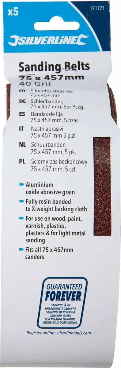 Silverline Schuurbanden Aluminiumoxide 40 - 75x457mm - 5 Stuks