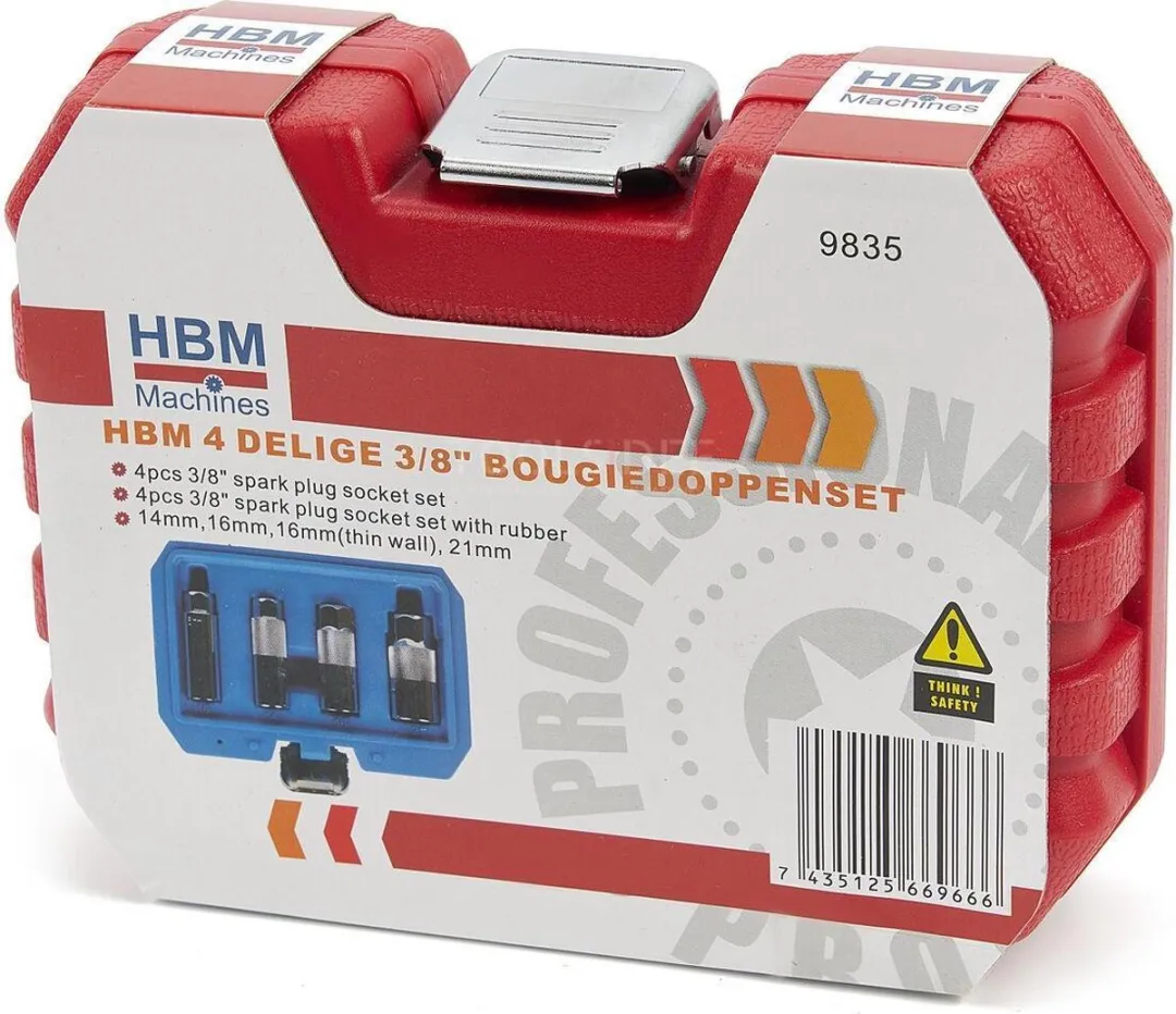 HBM Bougiedoppenset 4-delig 3/8" - Chroom-vanadium