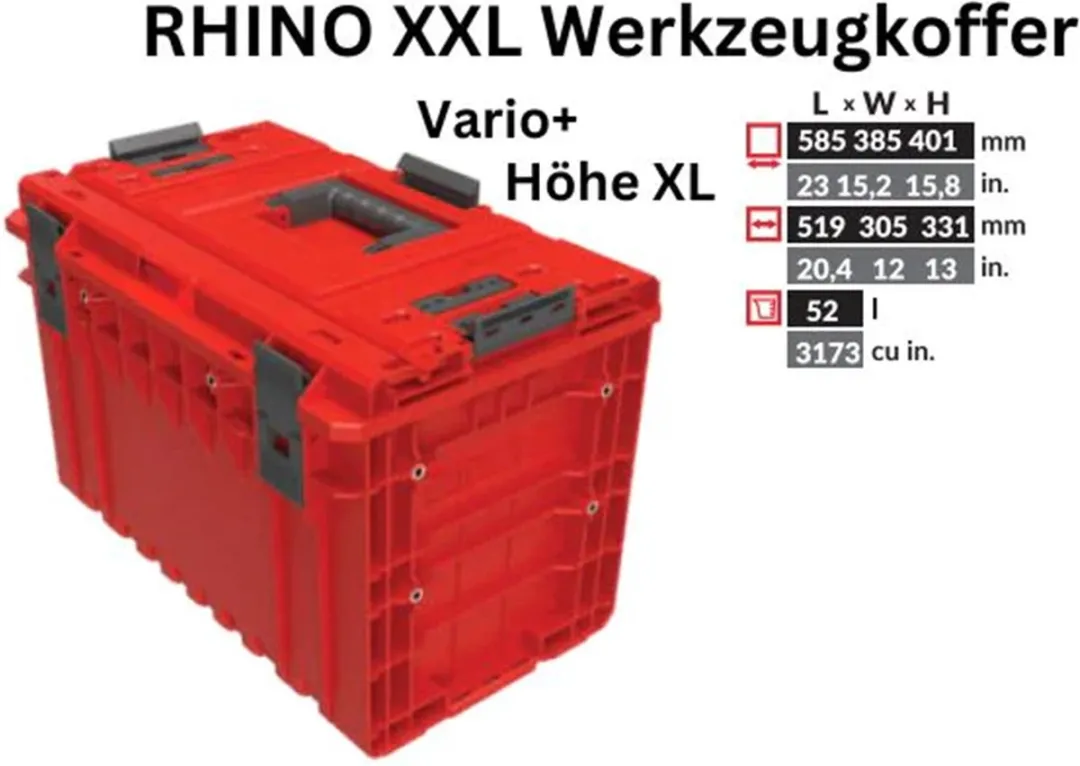 Toolbrothers RHINO XXL Gereedschapskoffer 52L - IP66 - Rood/Zwart - afbeelding 3 van 6