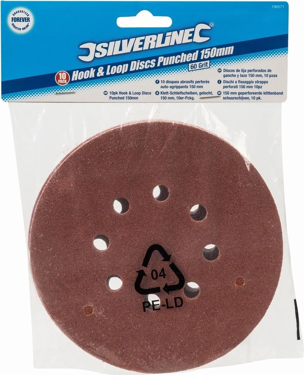 Silverline Geperforeerde Klittenband Schuurschijven Ø150mm - Korrel 60 - 10 Stuks