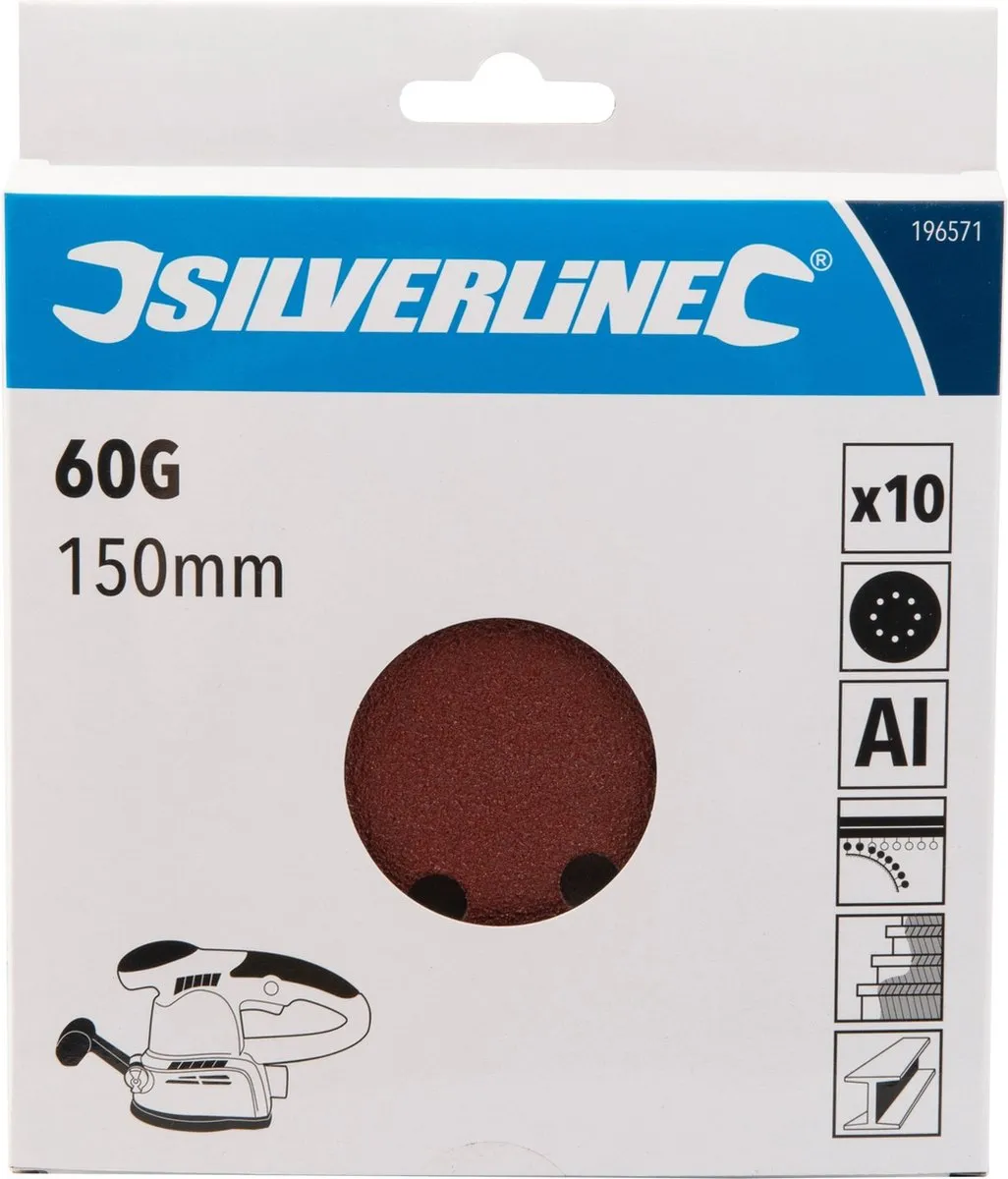 Silverline Geperforeerde Klittenband Schuurschijven Ø150mm - Korrel 60 - 10 Stuks