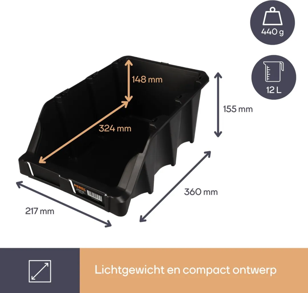 Perel Stapelbak 217x360x155mm - Zwart - afbeelding 6 van 6