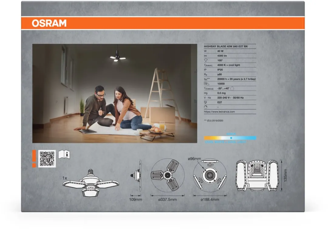Osram Highbay Blade E27 40W 840 Plafondlamp - Zwart - afbeelding 6 van 6