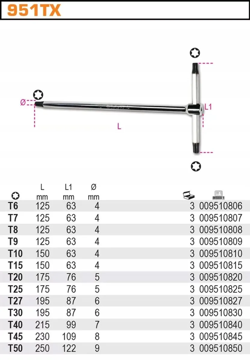 Beta Torx T-sleutel 951TX/27 - 27