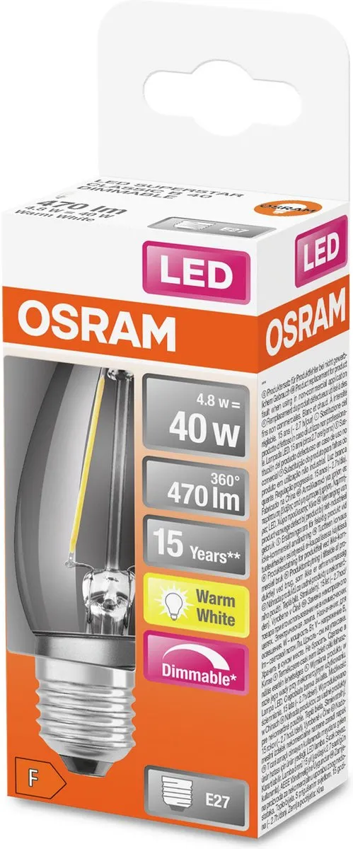 Osram LED Superstar Kaarslamp 5W E27 Warm Wit Dimbaar