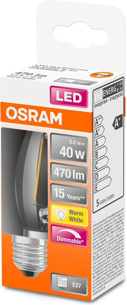Osram LED Superstar Kaarslamp 5W E27 Warm Wit Dimbaar