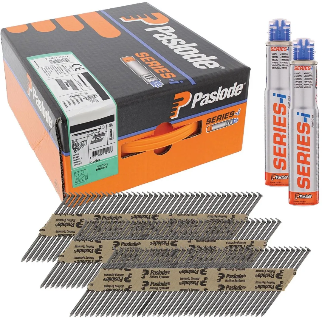 Paslode 34° Papier Gebonden Stripnagels IM90 | Blank | Ring | 3.1x80mm | +2x Gas VE=2500 - 142033