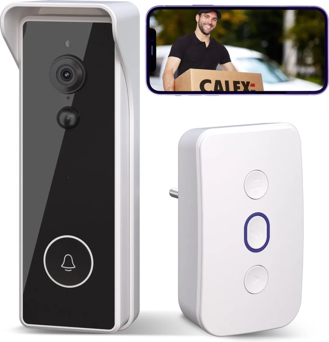 Calex 5501000800 Slimme Deurbel met Camera 2K - Wit