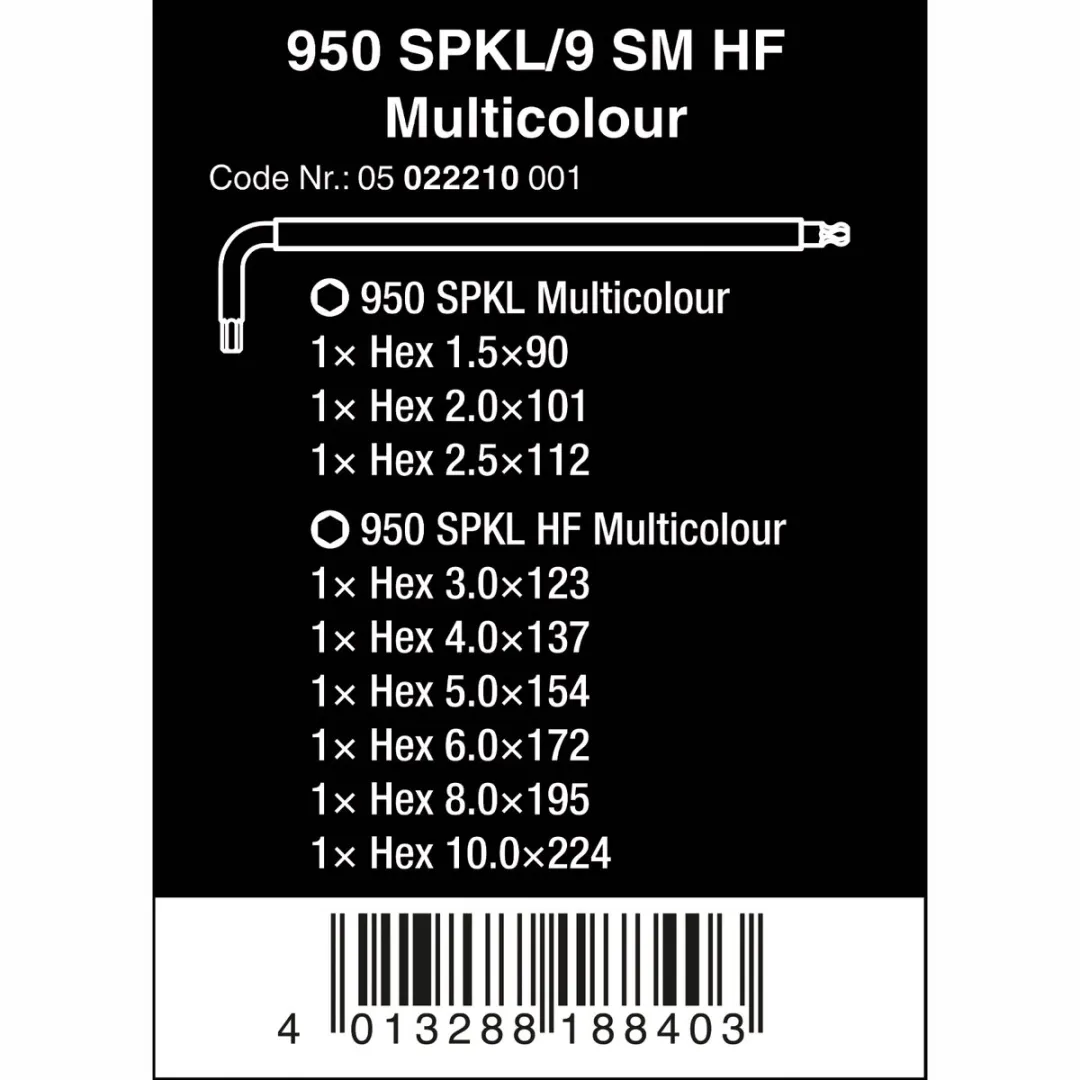 Wera 05022210001 Hex-plus Inbussleutelset 1,5-10mm - 9-delig - Multicolor