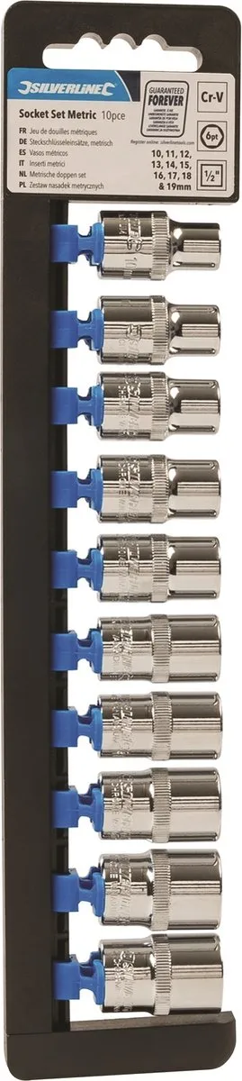Silverline Metrische Dopsleutelset 10-19mm - 10-delig - Chroom-vanadiumstaal