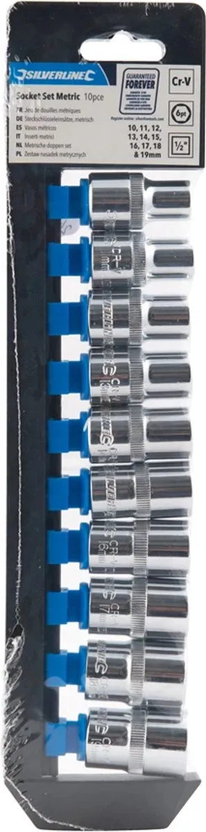 Silverline Metrische Dopsleutelset 10-19mm - 10-delig - Chroom-vanadiumstaal