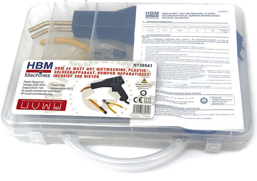 HBM 43 Watt Hot Nietmachine - Bumper Reparatieset - 200 Nieten