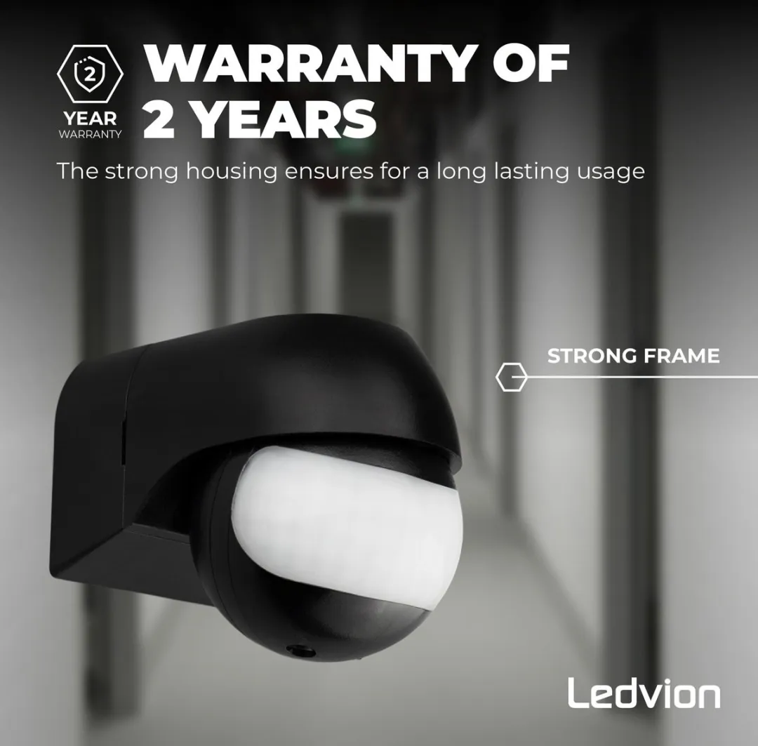 Ledvion Bewegingsmelder Opbouw Zwart - IP44 - 180° - 12m