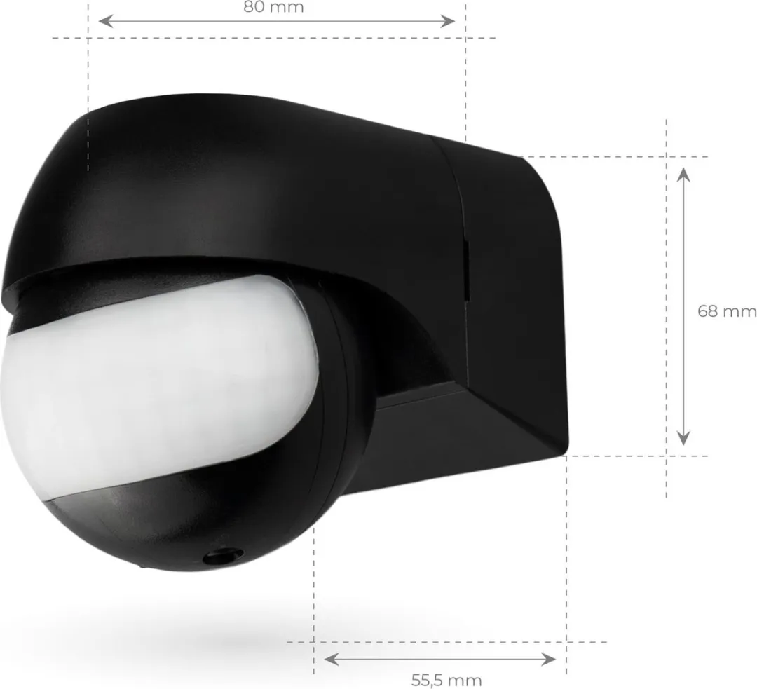 Ledvion Bewegingsmelder Opbouw Zwart - IP44 - 180° - 12m